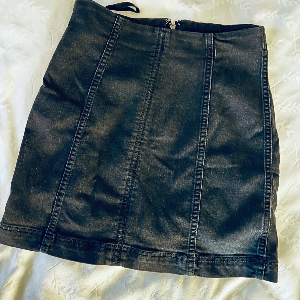 Free People Washed Black Denim Mini Skirt